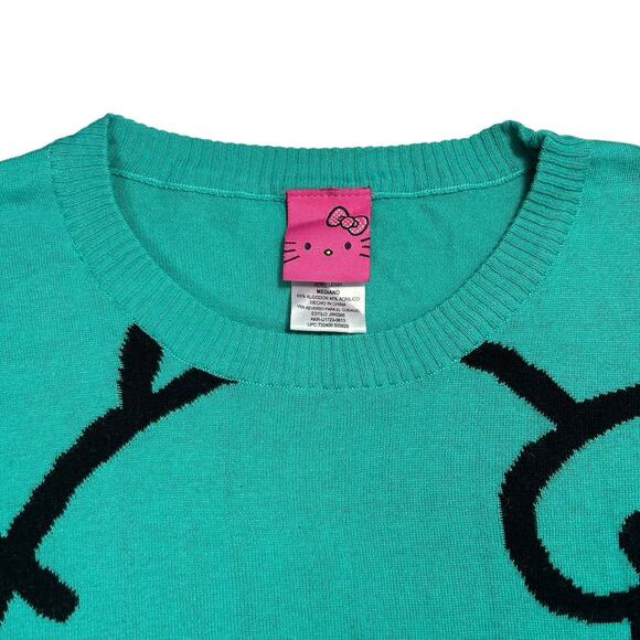 Sanrio Hello Kitty Womens Sz M Teal Black Crewneck Pullover Sweater Kawaii Cute - Picture 8 of 9